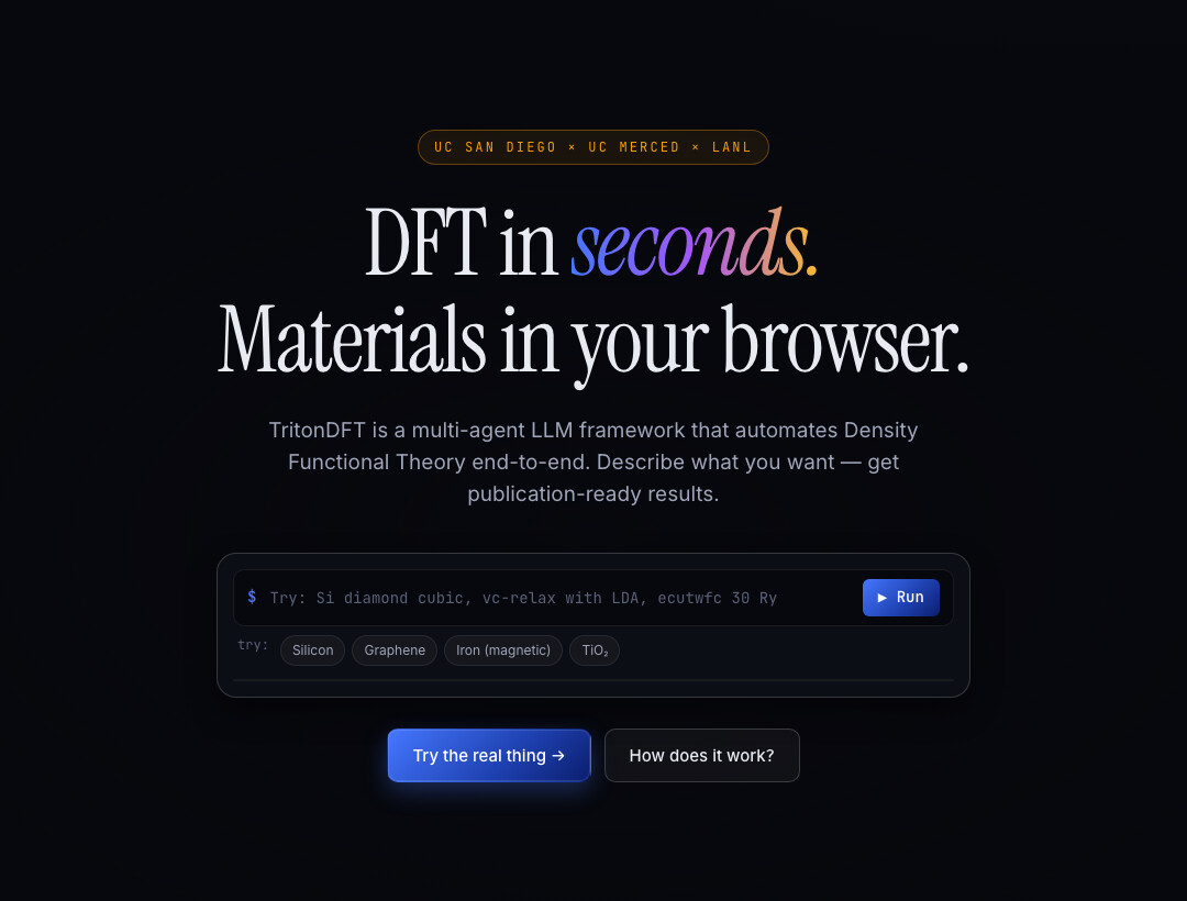 Project graphic for TritonDFT: agentic workflows for first-principles simulation